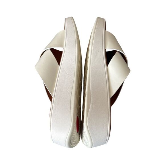 Fitflop F-Mode Leather Flatform Cross Slides. Cream - Picture 6 of 10